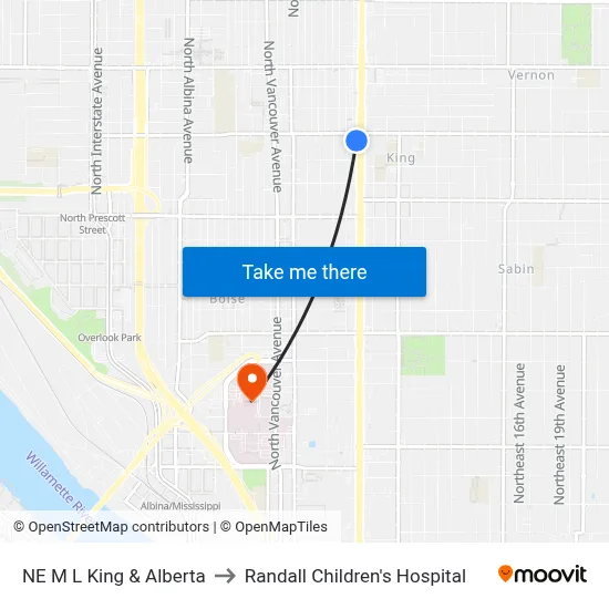 NE M L King & Alberta to Randall Children's Hospital map