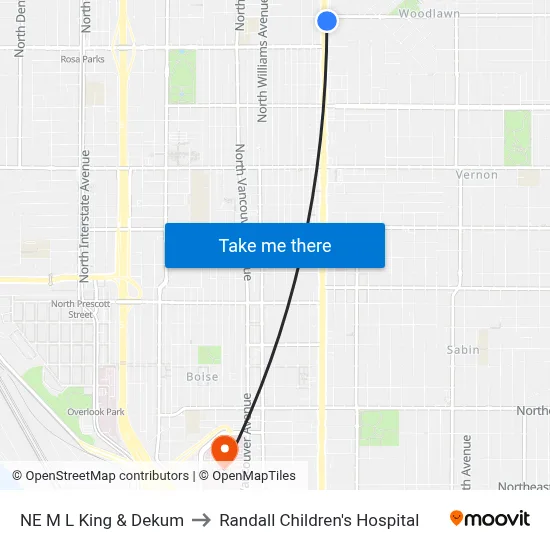 NE M L King & Dekum to Randall Children's Hospital map