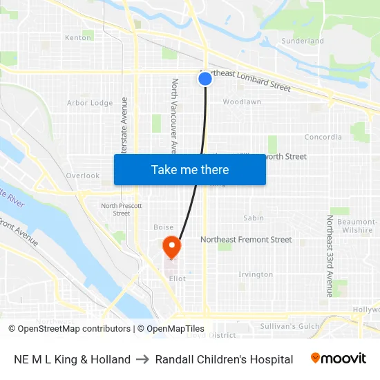NE M L King & Holland to Randall Children's Hospital map