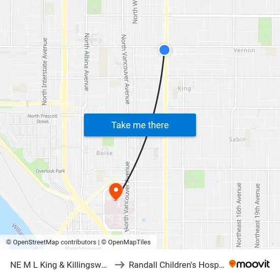 NE M L King & Killingsworth to Randall Children's Hospital map