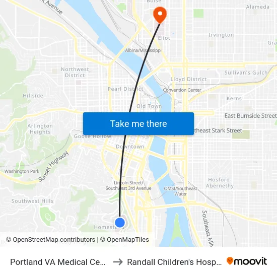 Portland VA Medical Center to Randall Children's Hospital map