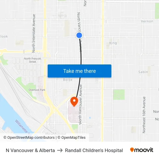 N Vancouver & Alberta to Randall Children's Hospital map