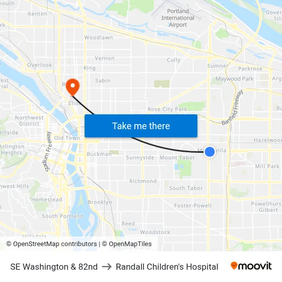 SE Washington & 82nd to Randall Children's Hospital map