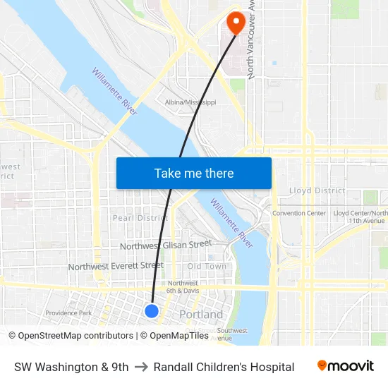 SW Washington & 9th to Randall Children's Hospital map