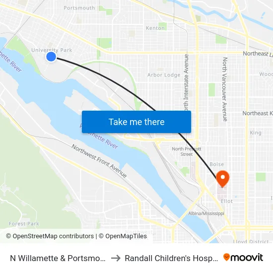 N Willamette & Portsmouth to Randall Children's Hospital map
