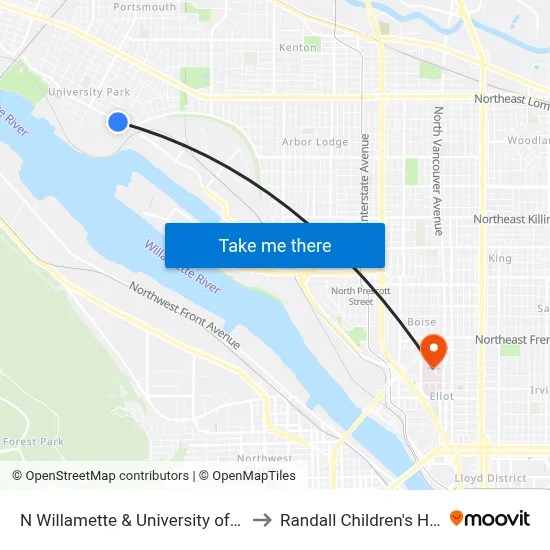N Willamette & University of Portland to Randall Children's Hospital map