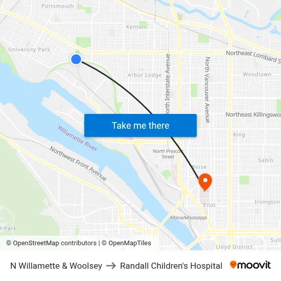 N Willamette & Woolsey to Randall Children's Hospital map