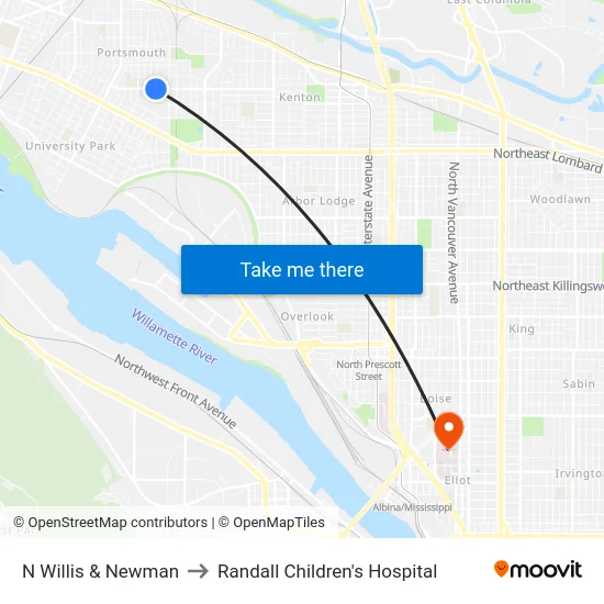 N Willis & Newman to Randall Children's Hospital map