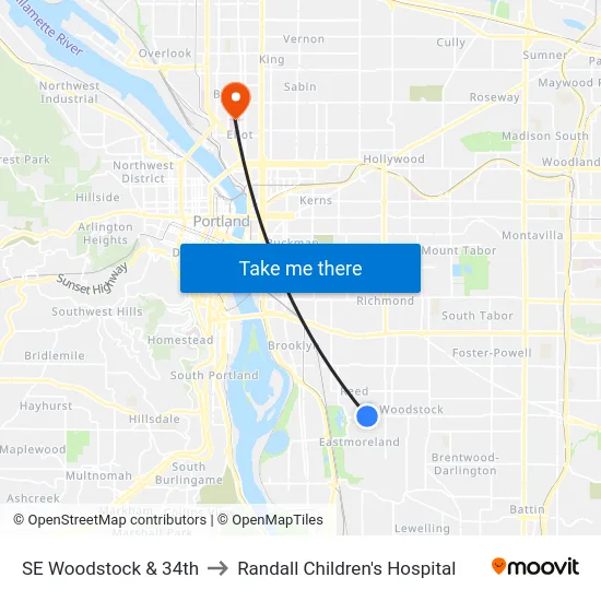 SE Woodstock & 34th to Randall Children's Hospital map