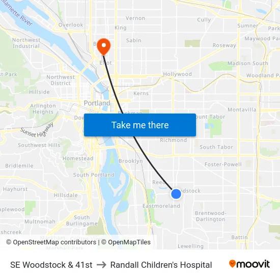 SE Woodstock & 41st to Randall Children's Hospital map