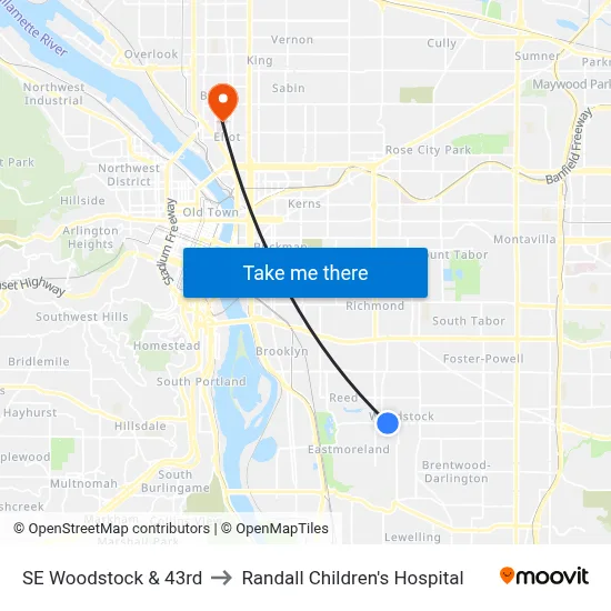 SE Woodstock & 43rd to Randall Children's Hospital map