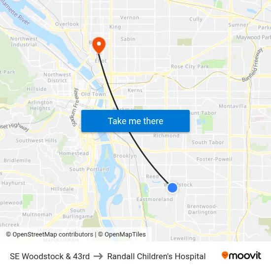 SE Woodstock & 43rd to Randall Children's Hospital map
