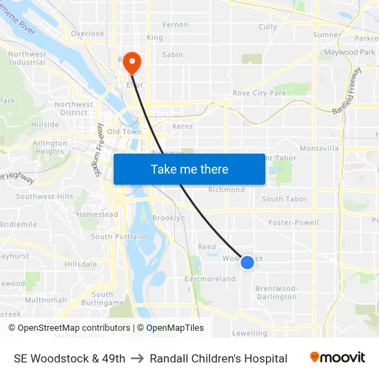SE Woodstock & 49th to Randall Children's Hospital map
