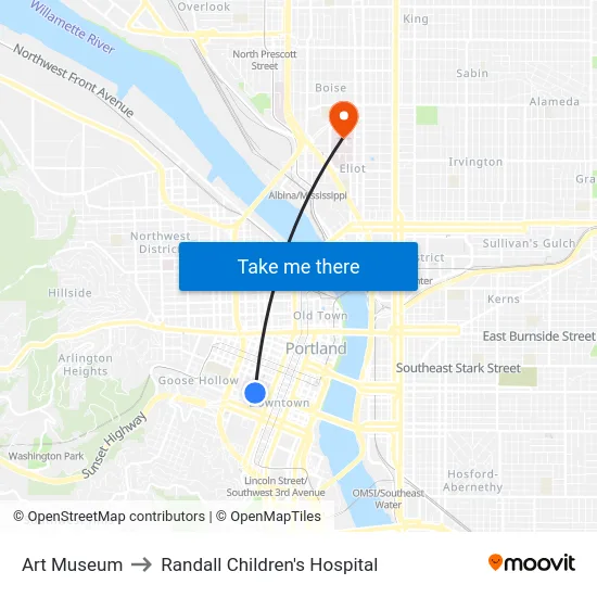Art Museum to Randall Children's Hospital map