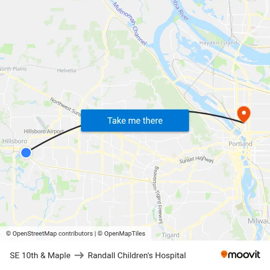 SE 10th & Maple to Randall Children's Hospital map