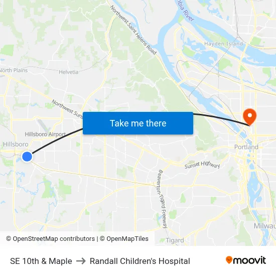 SE 10th & Maple to Randall Children's Hospital map