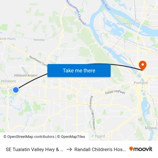 SE Tualatin Valley Hwy & 11th to Randall Children's Hospital map