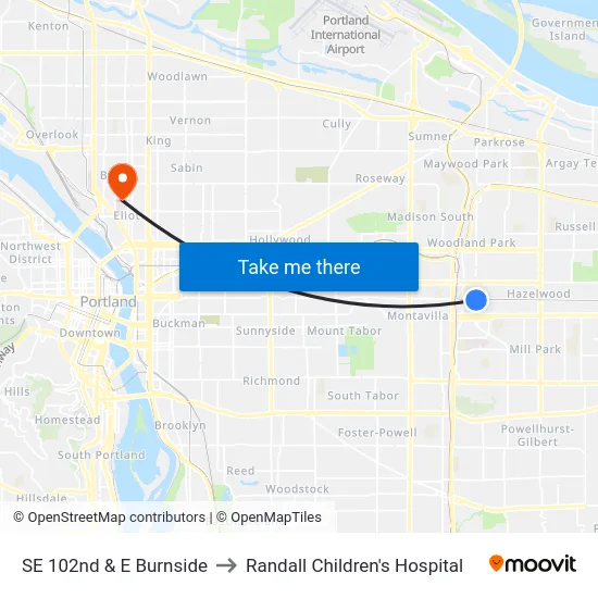 SE 102nd & E Burnside to Randall Children's Hospital map