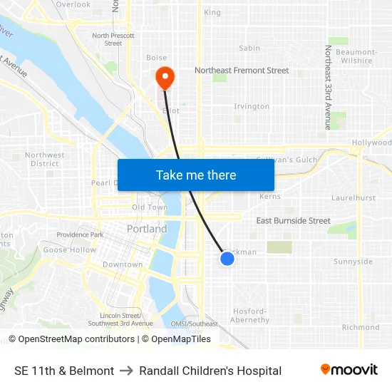 SE 11th & Belmont to Randall Children's Hospital map