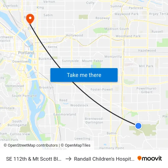 SE 112th & Mt Scott Blvd to Randall Children's Hospital map
