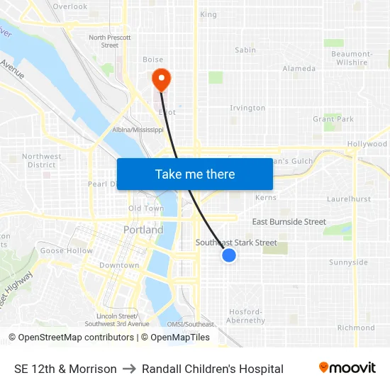 SE 12th & Morrison to Randall Children's Hospital map