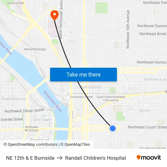 NE 12th & E Burnside to Randall Children's Hospital map