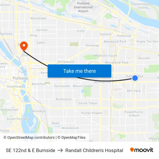 SE 122nd & E Burnside to Randall Children's Hospital map