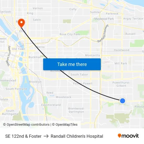 SE 122nd & Foster to Randall Children's Hospital map