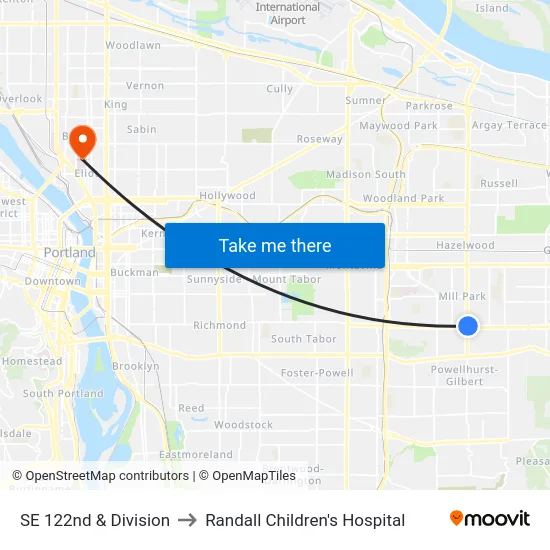 SE 122nd & Division to Randall Children's Hospital map