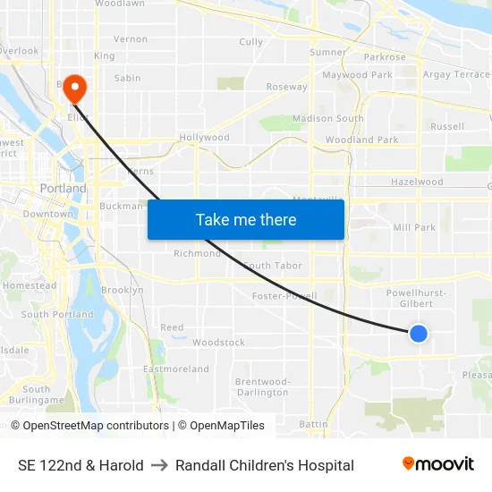SE 122nd & Harold to Randall Children's Hospital map