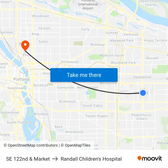 SE 122nd & Market to Randall Children's Hospital map