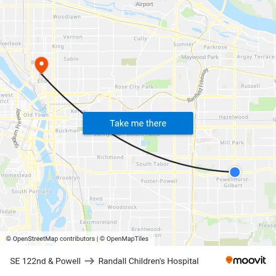 SE 122nd & Powell to Randall Children's Hospital map
