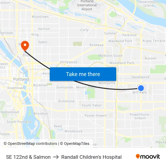 SE 122nd & Salmon to Randall Children's Hospital map