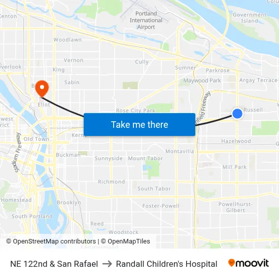 NE 122nd & San Rafael to Randall Children's Hospital map