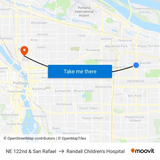 NE 122nd & San Rafael to Randall Children's Hospital map
