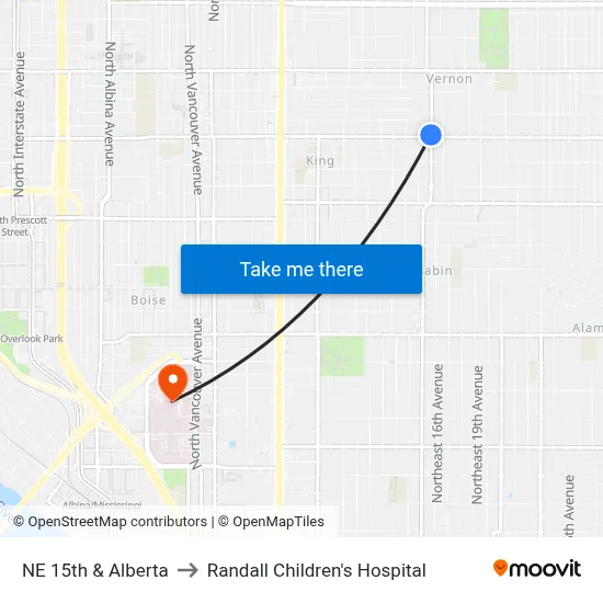 NE 15th & Alberta to Randall Children's Hospital map