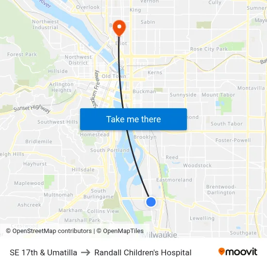 SE 17th & Umatilla to Randall Children's Hospital map