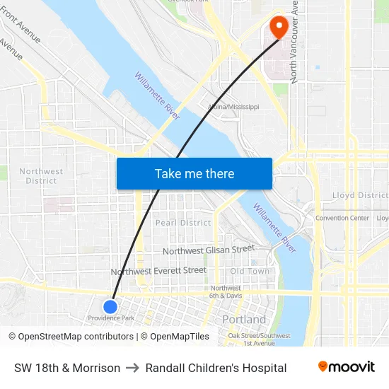 SW 18th & Morrison to Randall Children's Hospital map