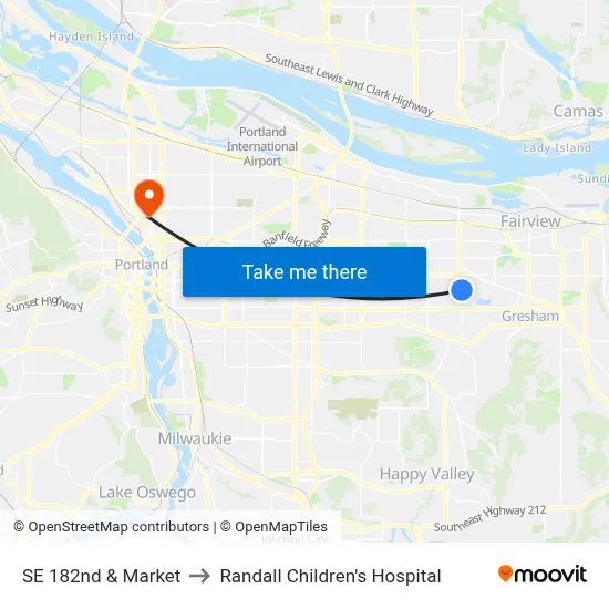 SE 182nd & Market to Randall Children's Hospital map