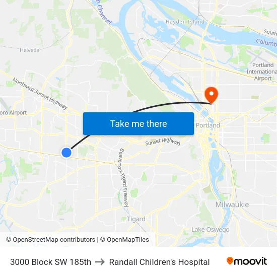 3000 Block SW 185th to Randall Children's Hospital map