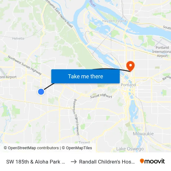 SW 185th & Aloha Park Apts to Randall Children's Hospital map