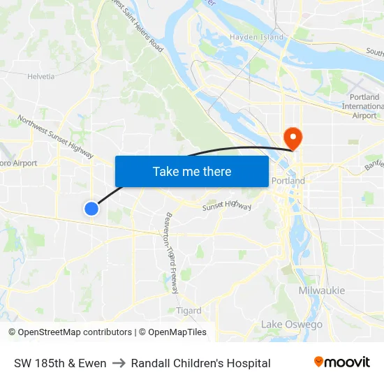 SW 185th & Ewen to Randall Children's Hospital map