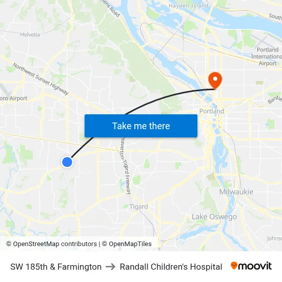 SW 185th & Farmington to Randall Children's Hospital map