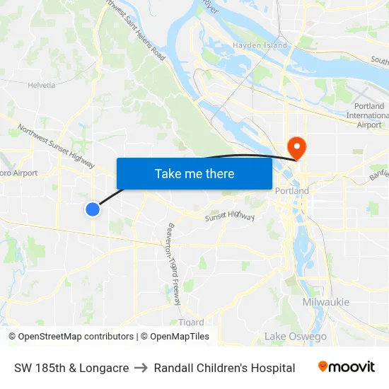 SW 185th & Longacre to Randall Children's Hospital map