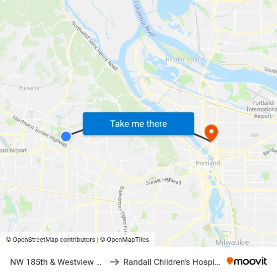 NW 185th & Westview HS to Randall Children's Hospital map