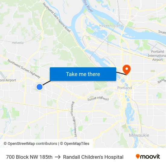 700 Block NW 185th to Randall Children's Hospital map