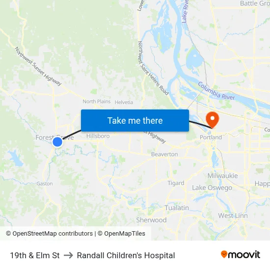 19th & Elm St to Randall Children's Hospital map