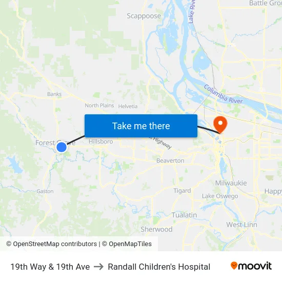 19th Way & 19th Ave to Randall Children's Hospital map
