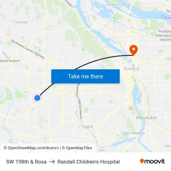 SW 198th & Rosa to Randall Children's Hospital map