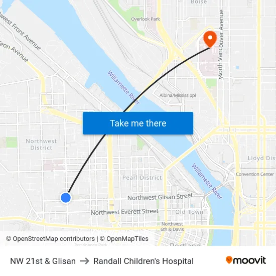 NW 21st & Glisan to Randall Children's Hospital map